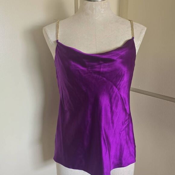 Elie Tahari Silk Wild Berry Cami w/ Gold Chain Straps, NWT, XS, MSRP 248.00 - Picture 1 of 7